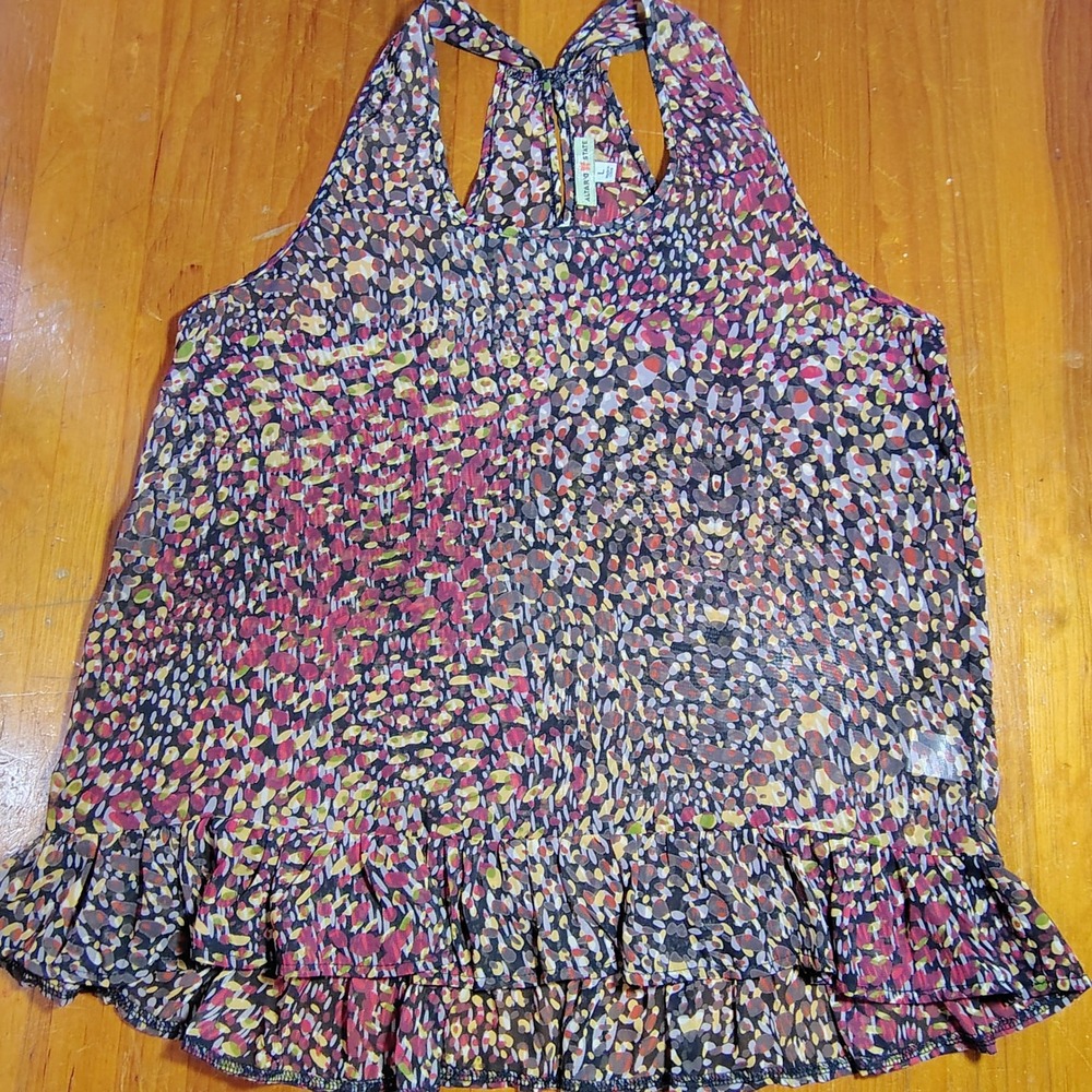 Altar D State Women's Large Lightweight‎ Printed Ruffle Tank Top y2k